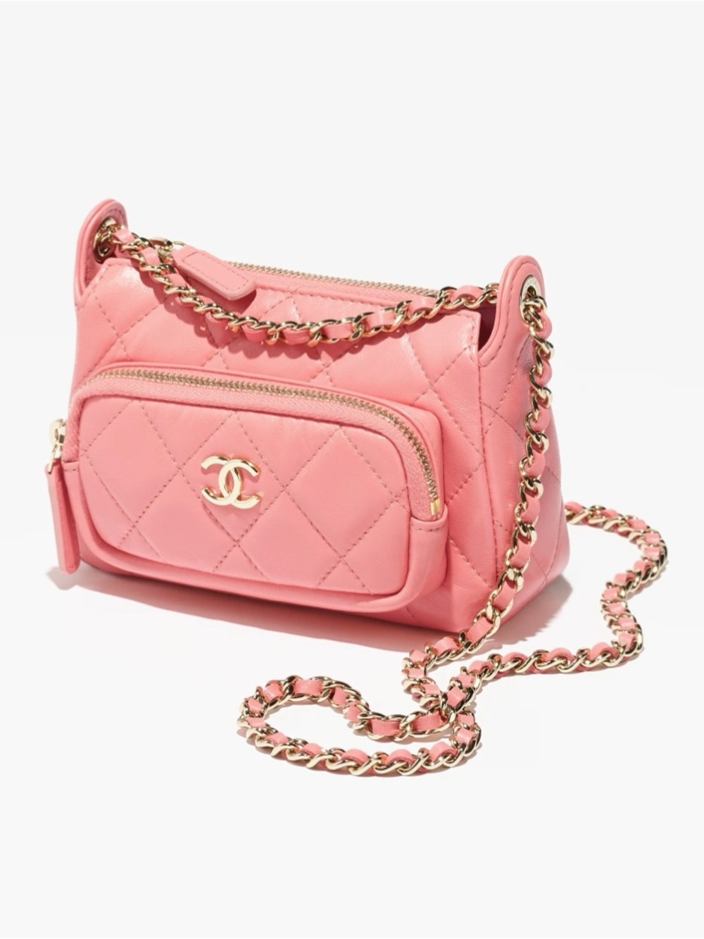 CHANEL Pink Quilted Leather Crossbody with Gold Chain BRAND NEW!